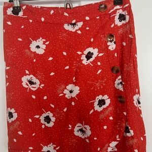 Floral Red Button-Up Skirt